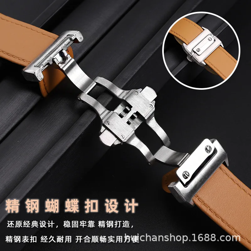 For Cartier Santos 100 Santos100 genuine leather watch strap Folding Buckle Watchband men women bracelet Brown Khaki  23mm