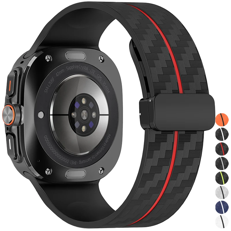 Kohlefaser Magnetisches Faltbares Verschlussband für Samsung Galaxy Watch 47 Silikon Sportarmband für Watch Ultra Ersatz-Armband