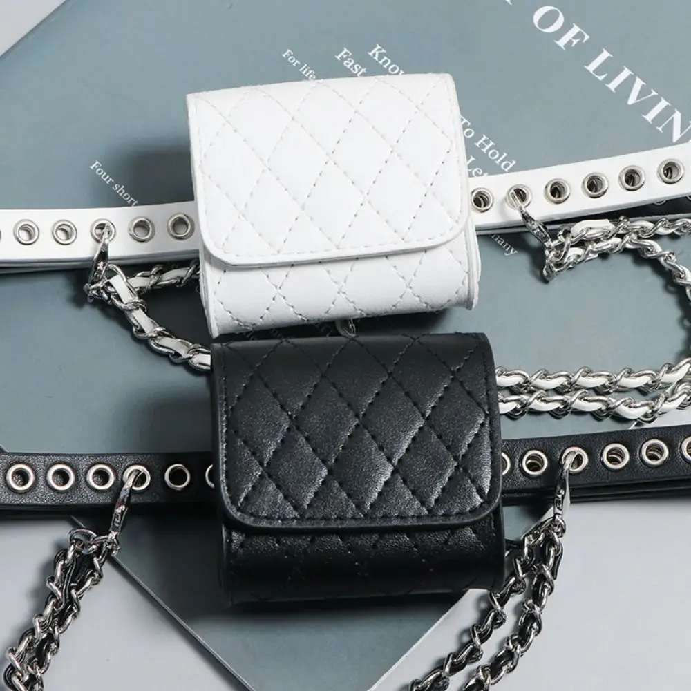 

Portable Korean Style Women Waist Bag PU Chain Decorative Belt Waist Bag Solid Color Small Bag Women Belt Bag Outdoor