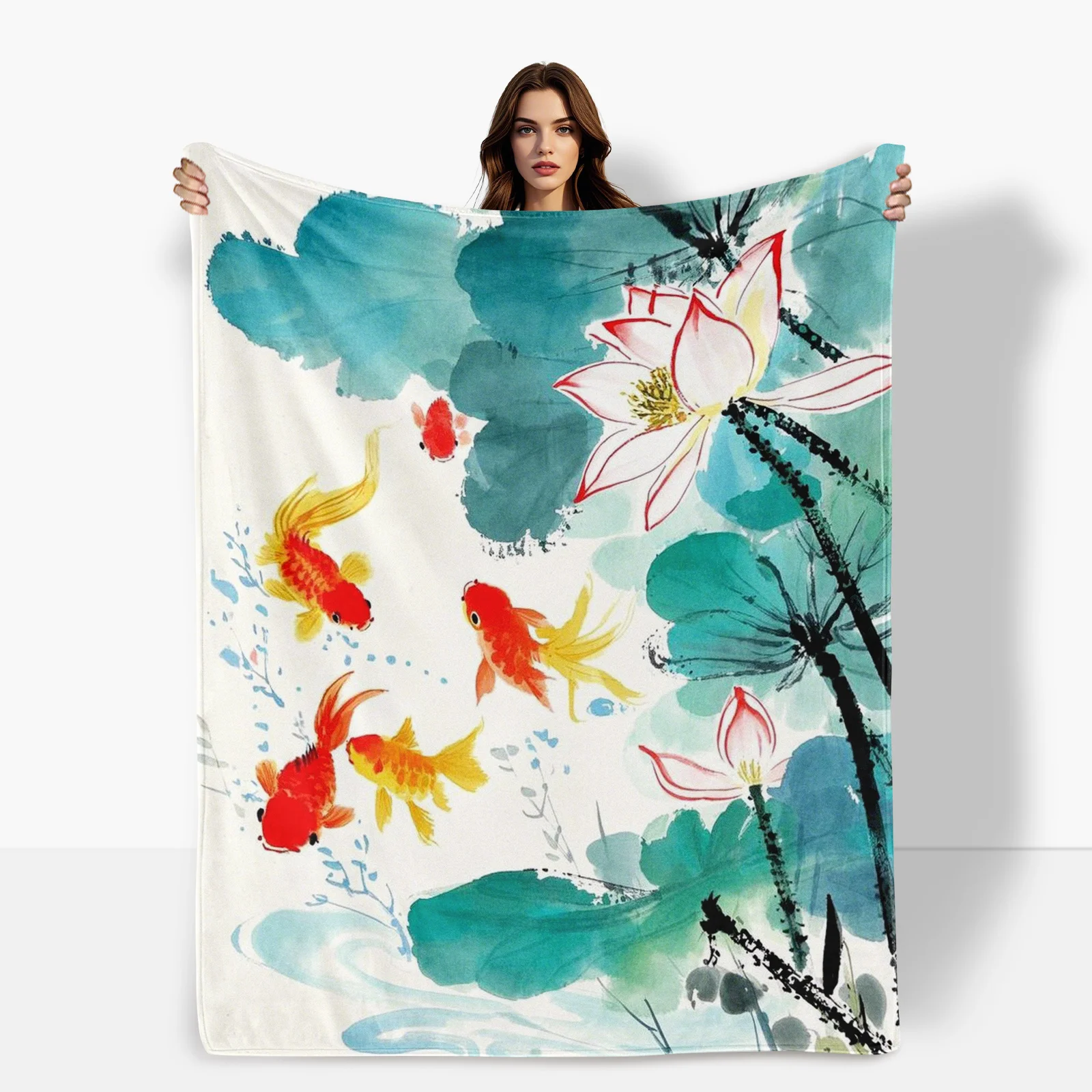 Soft And Inviting Watercolor Goldfish In A Lotus Pond Blanket Brings Comfort To Loved Ones