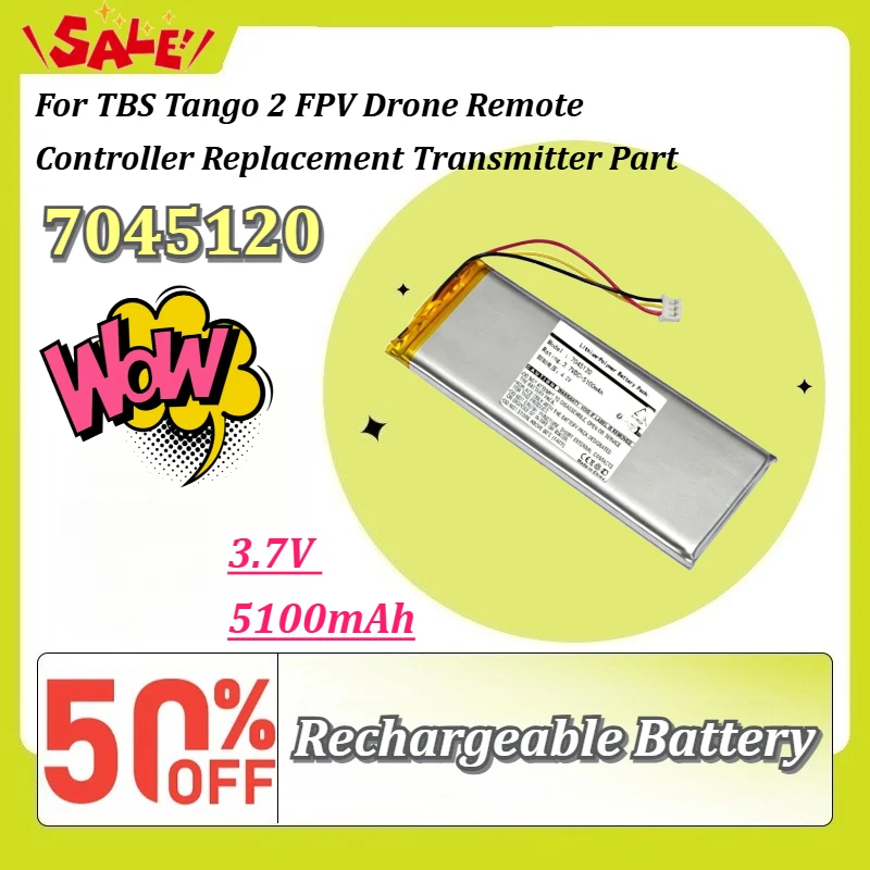 For TBS Tango 2 7045120 3.7V 5100mAh Rechargeable Li-polymer Battery FPV Drone Remote Controller Replacement Transmitter Part