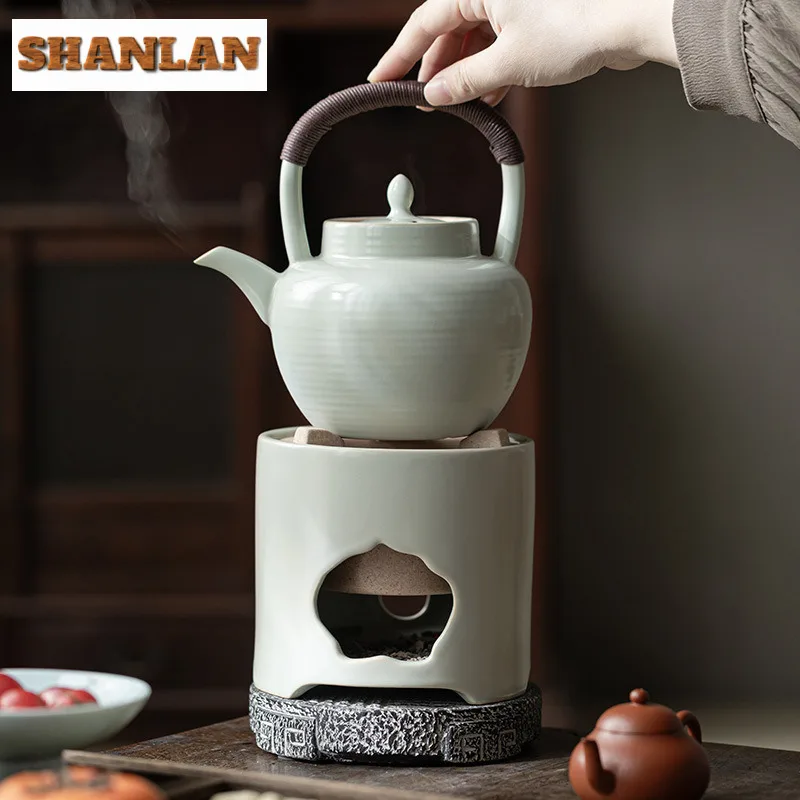 

Soda Glazed Tea Warmer Holder Candle Trivet Heater Stove Lifting Handle Kettle Stand Baked Milk Jar Carbon Furnace Tea Services