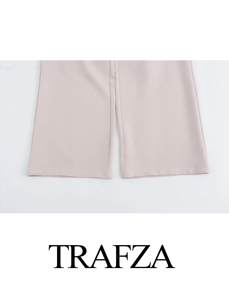 TRAFZA 2024 Summer Women Solid Vest Pant Set Female Single Breasted Halter Cropped Vests Top+High Waist Patchwork Trouser Suit