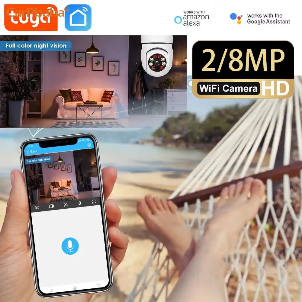 Tuya 2/8MP E27 Wifi Bulb Camera Wifi PTZ Colorful Night Vision Two Way Audio Baby Monitor Auto Tracking Home Security CCTV Cam
