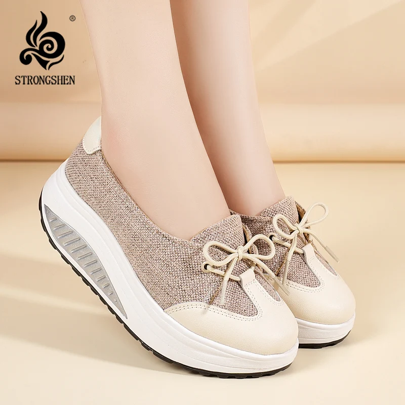 Women Summer Breathable Mesh Platform Sneakers Breathable Slip-On Wedge Rocking Shoes Casual Sport Walking Shoes
