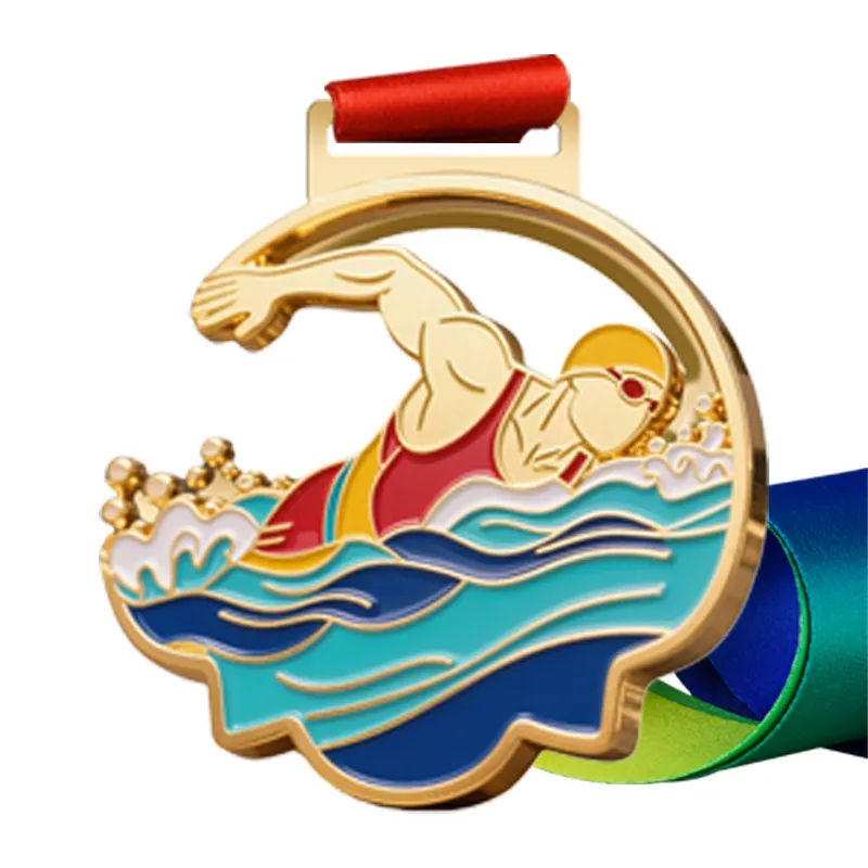 Customized Swimming Metal Medal, Gold, Silver, Bronze reaststroke Freestyle Competition Student Souvenir Decor Neck Hanging, 1Pc