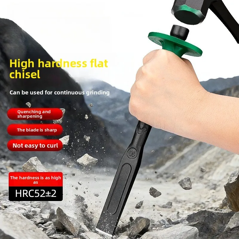 High Carbon Steel Flat & Point Chisel Set with Hand Guard for Concrete Stone Brick Masonry