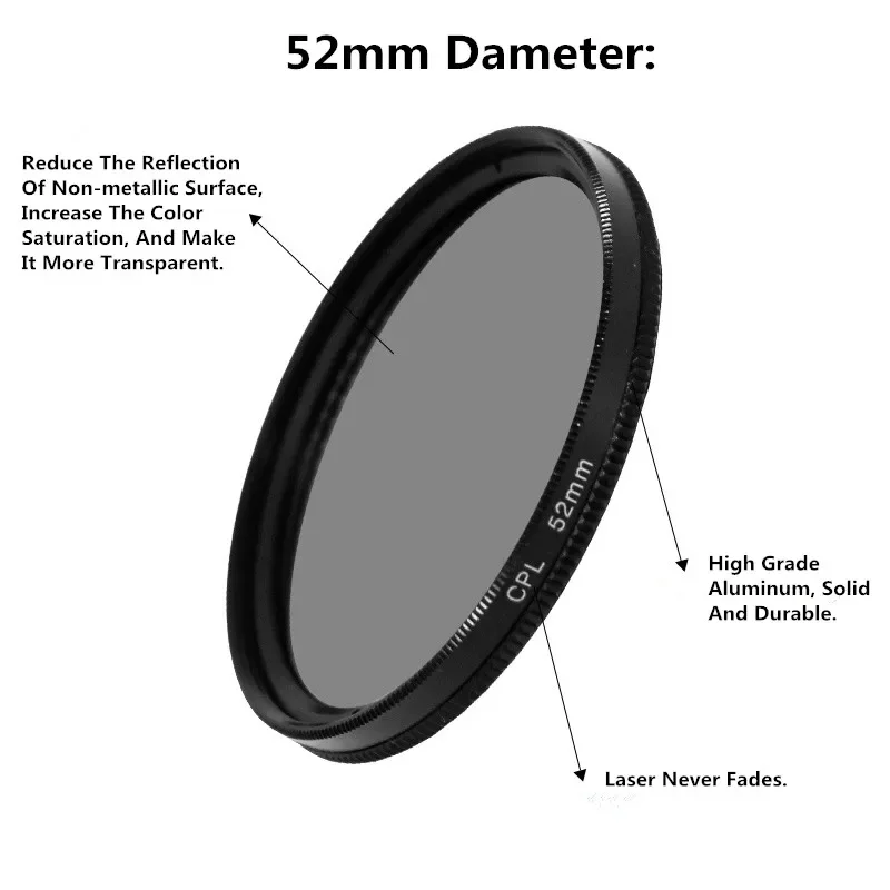 Universal 52mm Circular Polarizer Camera Lens CPL No Reflections Filter with Phone Clip for iPhone Huawei Samsung Smartphone