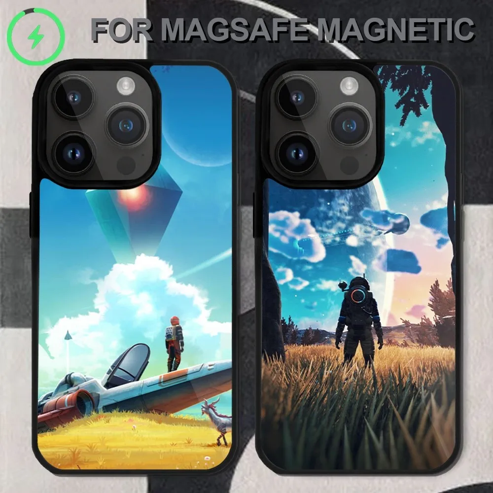 Casing ponsel Game No Man's Sky, untuk iPhone 14 13 12 11 15 Pro Max Magsafe tanpa kabel ditambah Cover Mini