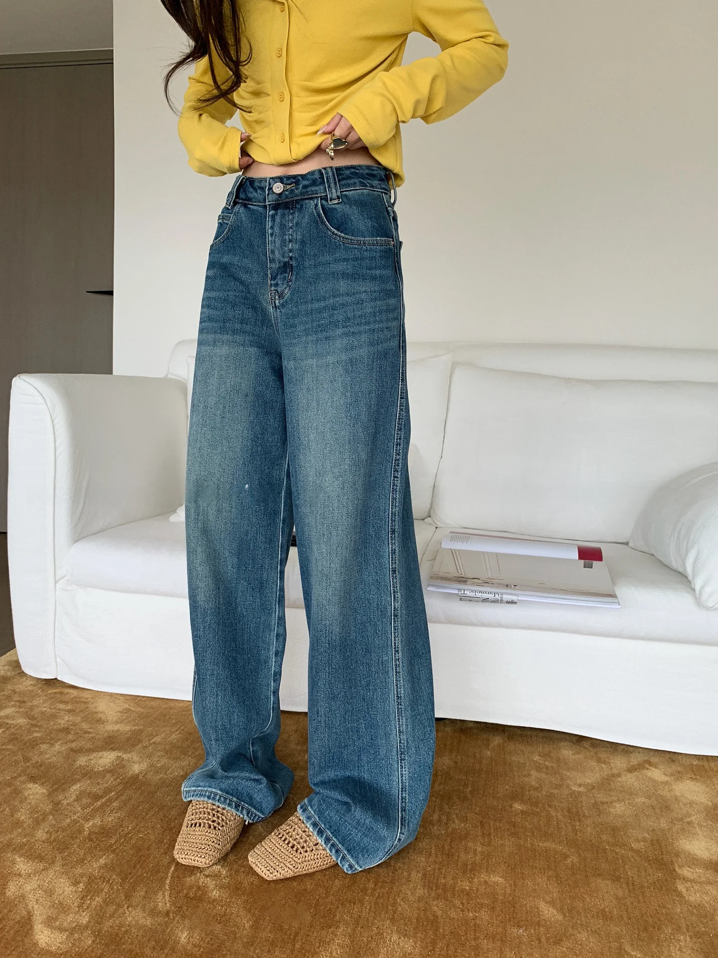 

Женские джинсы прямого кроя для похудения, свободные широкие брюки в пол, базовые джинсовые штаны на весну-лето, повседневные женские джинсы