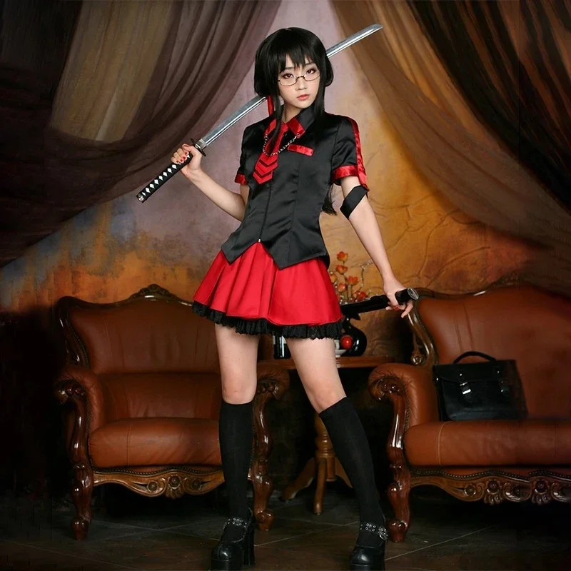 Blood-c-kisaragi sayaコスプレ衣装,女性用のファブリックユニフォーム,女性用ウィッグ,ハロウィーン用の靴