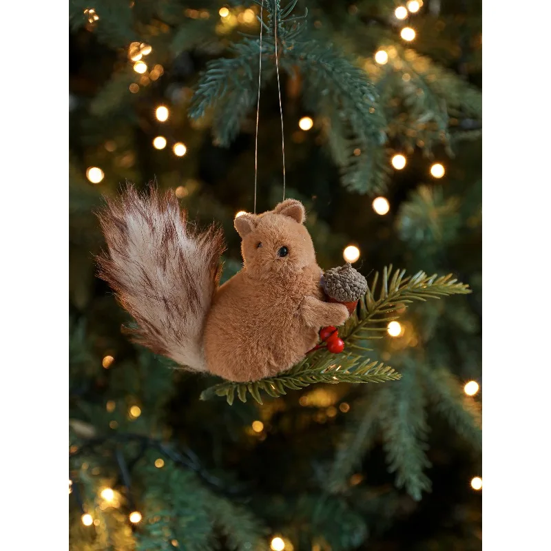 Plush Squirrel Pendant Pinecone Cartoon Doll Christmas Tree Decoration Desktop Ornament Hanging Charm Collectible Gift for Kids