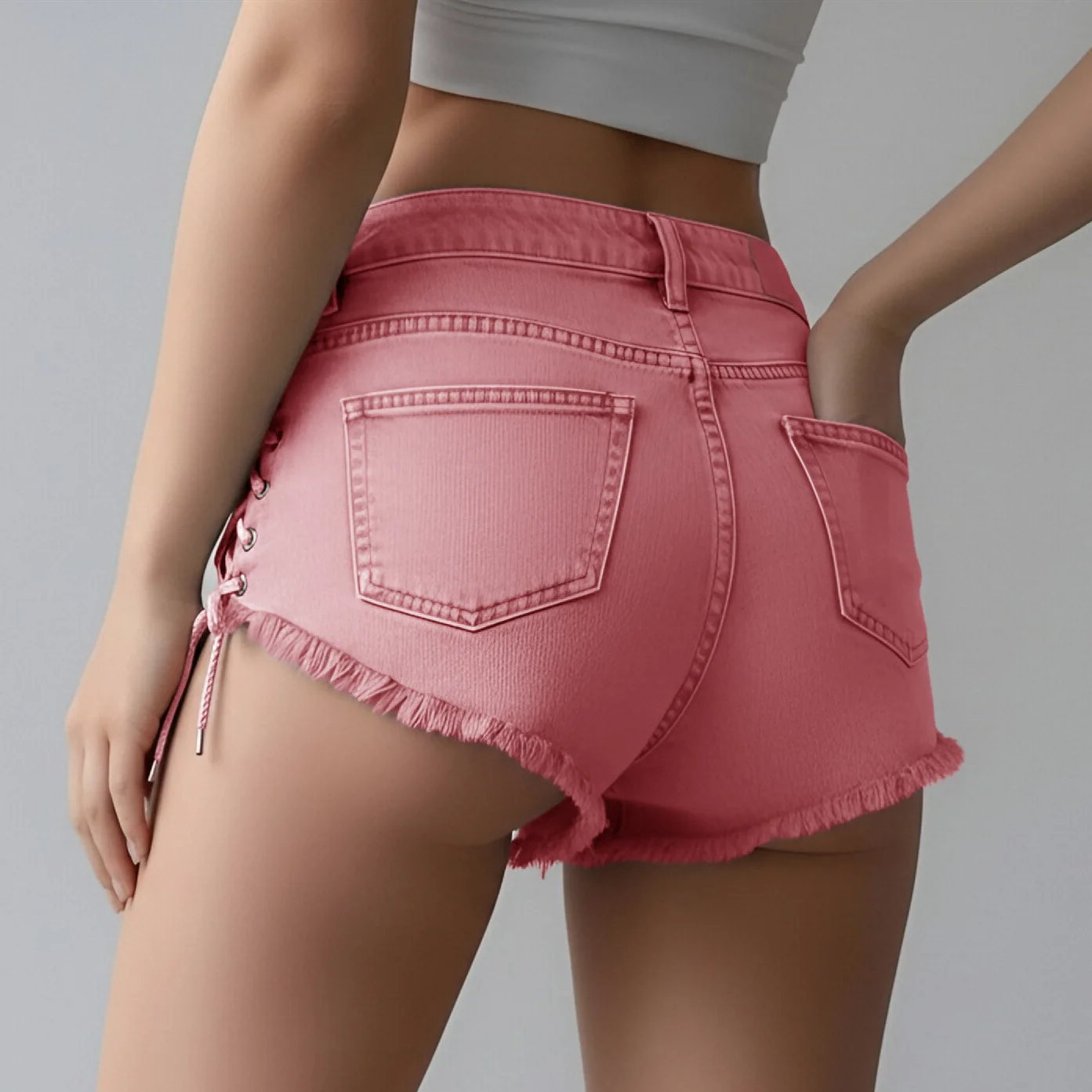 2026 New Summer Women's Lace-up Strap Denim Shorts Washed Beach Y2k Shorts