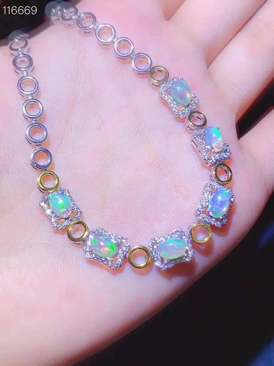 Natural Colorful Opal Bracelet for Women Jewelry Real 925 Silver Gold Plated Natural Gem Birthstone Party Gift Sale