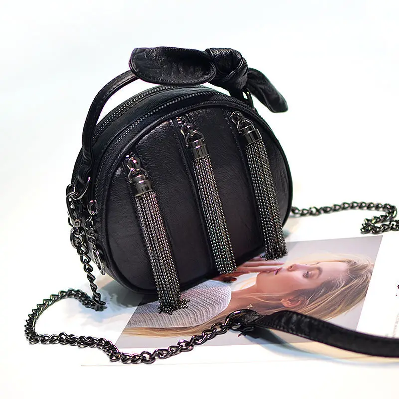 Luxury Brand Metal Tassel Chain Round Women's Messenger Bag 2022 New High Quality Fashion Casual Versatile Women Shoulder Bag