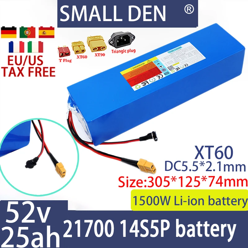 52V 25ah 14S5P new 21700 lithium battery pack 1500W suitable for various transport vehicles off-road vehicles+2A 3A 5A charger