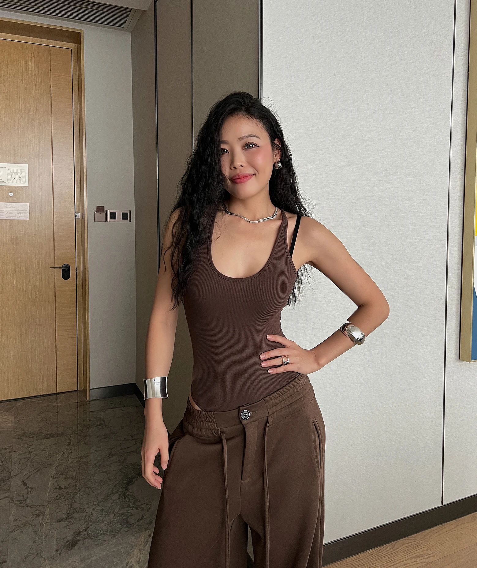 Women Ribbed Cami Sleeveless V Neck Bodysuit Jumpsuit