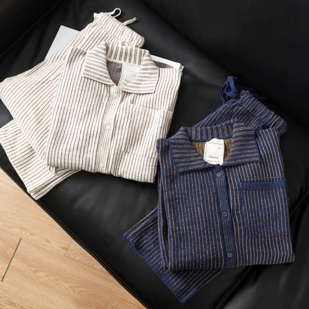 

Новый осенне-зимний домашний костюм: пижама с длинными рукавами, полосатым воротником и брюками