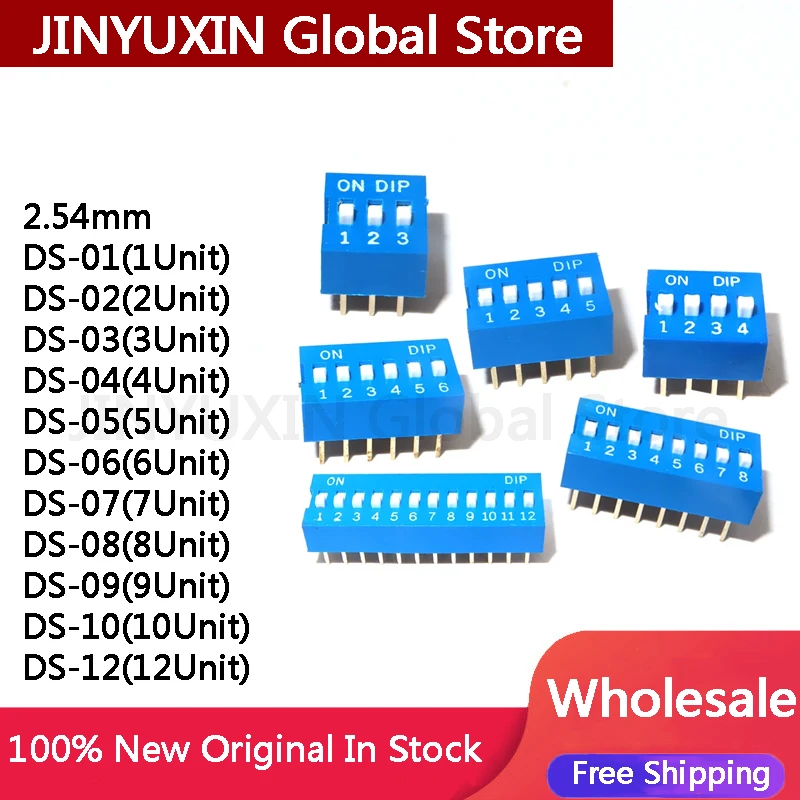 20Pcs 2.54mm Blue Dial code switch DS-01 DS-02 DS-03 DS-04 DS-05 DS-06 DS-07 DS-08 DS-09 DS-10 DS-12 DIP