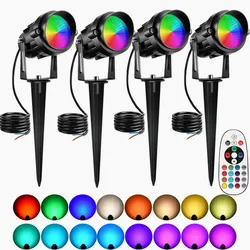 RGBW Landscape Light 12W 12V RGB Color Change Waterproof Outdoor Landscape Spotlight with Remote for Garden Path Lawn Wall 4pcs