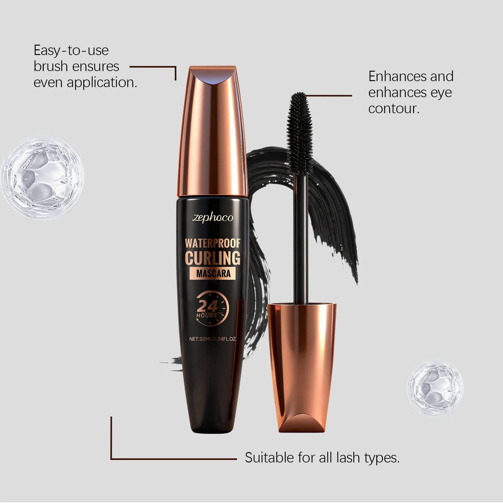 10ml カーリングマスカラ、長持ちする防水、汚れ防止、長持ちする黒まつげ、アイメイクツール、女性用化粧品