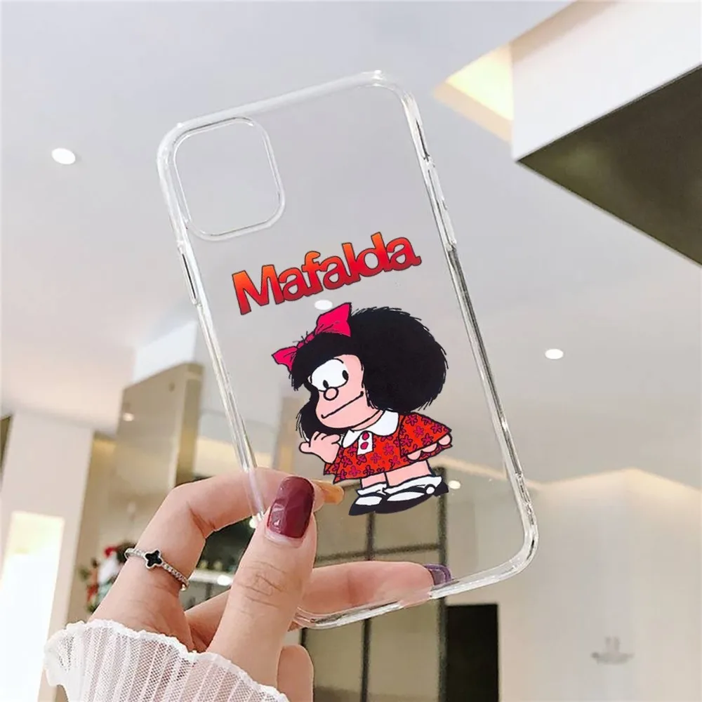 Cute Mafalda Phone Case For Iphone 15 11 13 14 Pro Max 7 8 Plus X Xr Xs Max Se2020 12mini Transparent Cover image 4