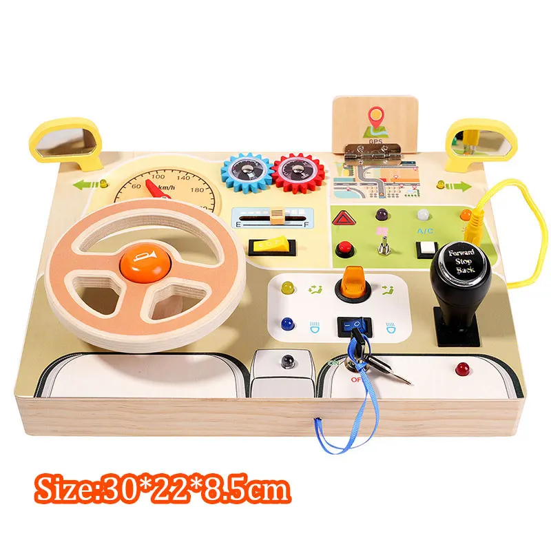 Montessori Drukbord Kinderspeelgoed Led-lichtschakelaar Simuleren Auto Stuurwiel Reisactiviteiten Zintuiglijk spel Educatief speelgoed