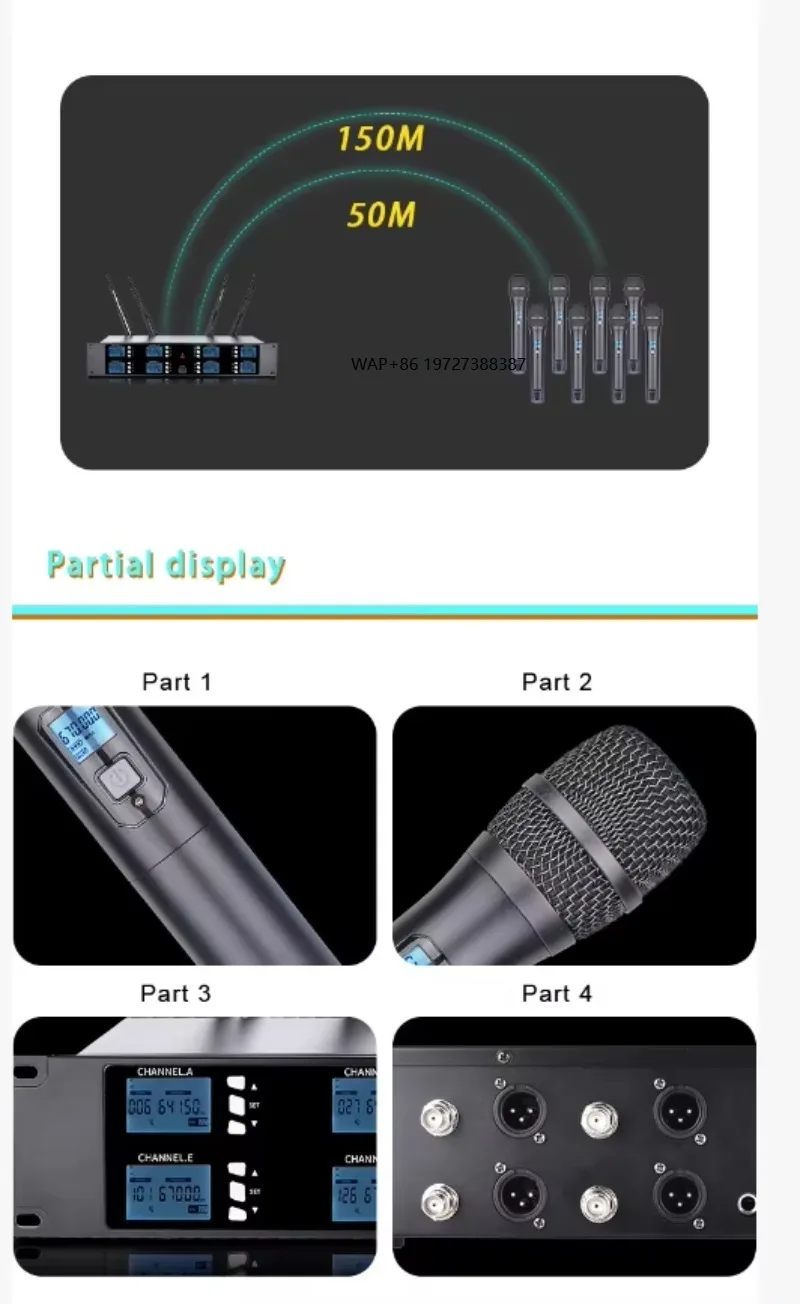 A800 8-Channel Wireless Handheld Microphone Omni-directional Condenser Lavalier with Collar Clip & Headworn Accessory