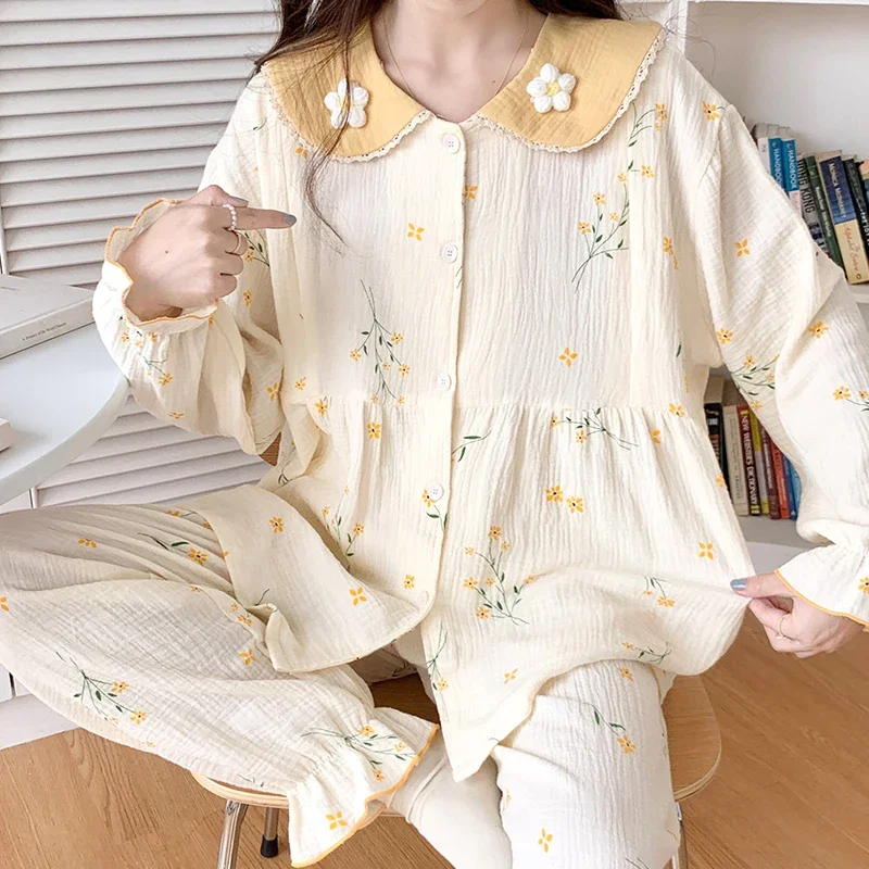 

100% Cotton Double Gauze Maternity Nursing Sleepwear Set Spring Summer Breastfeeding Pajamas Lounge Wear Pregnancy Home Hospital