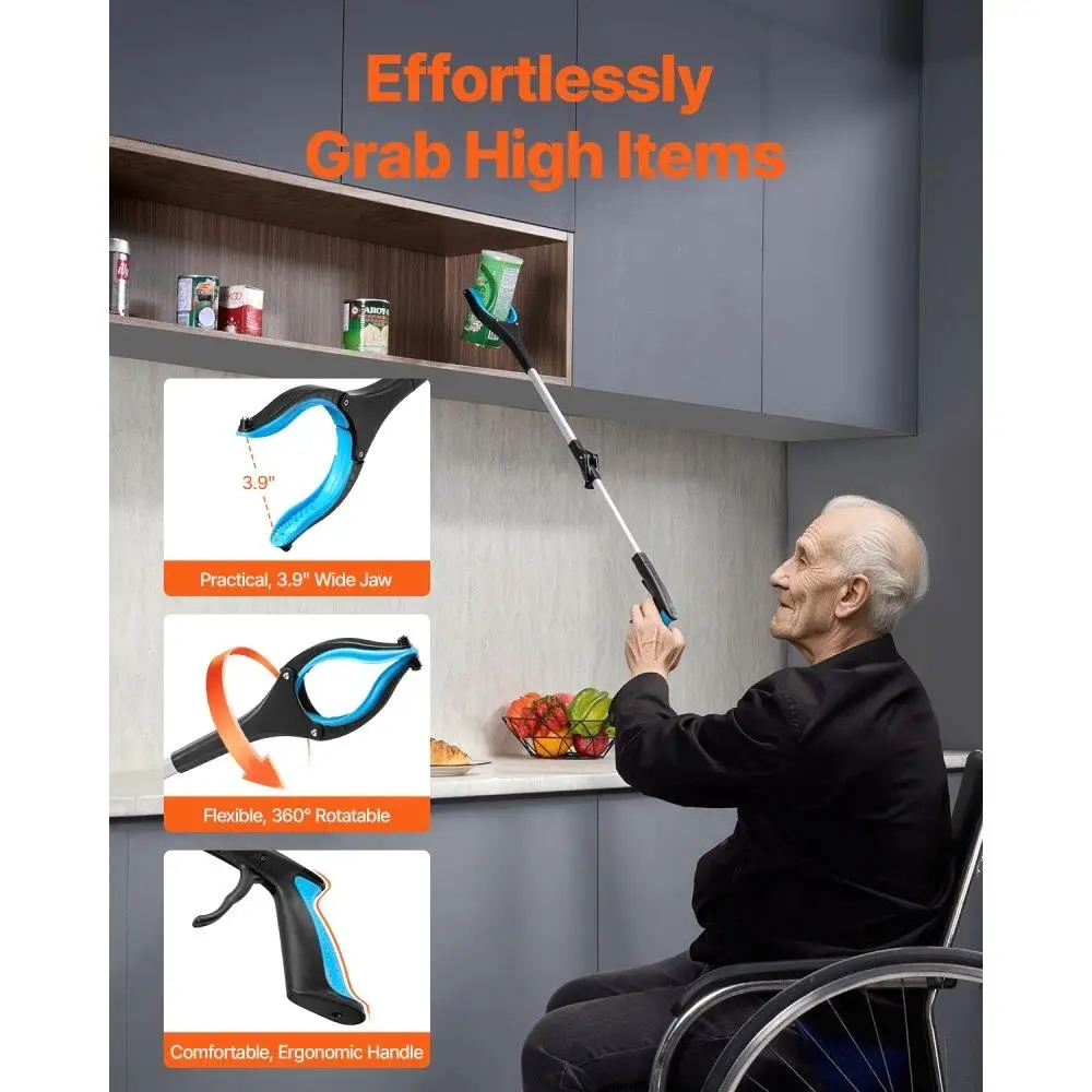 360 Rotating Jaw Grabber Reacher Tool 2-Pack Foldable with Magnets Heavy Duty