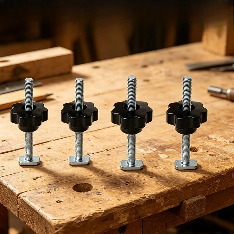 

4PCS M6 M8 T-Track Bolts and Knobs Kit T-Slot Screws and Star Knobs for Woodworking Jigs Fixtures T-Track Clamping System