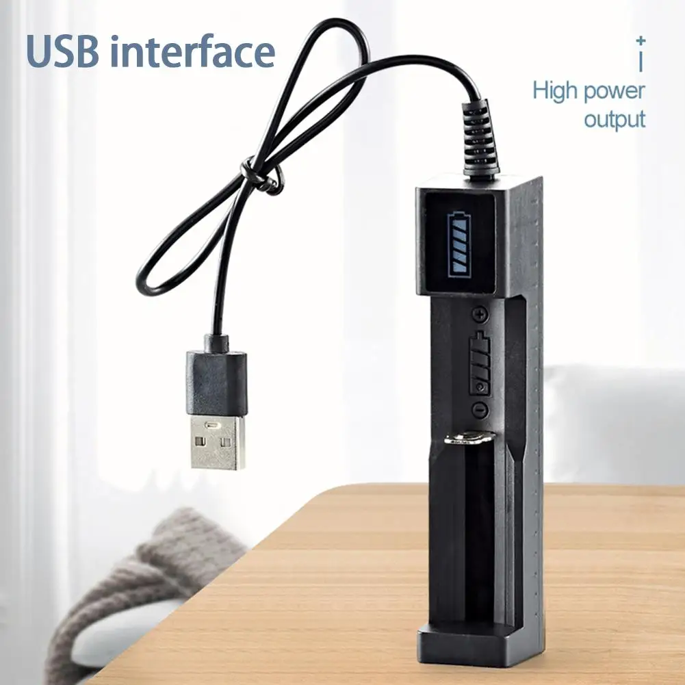 18650 Lithium USB Smart Single Slot Charger With Indicator Light Small Fan Flashlight Battery Charging Adapter Intelligent Chip