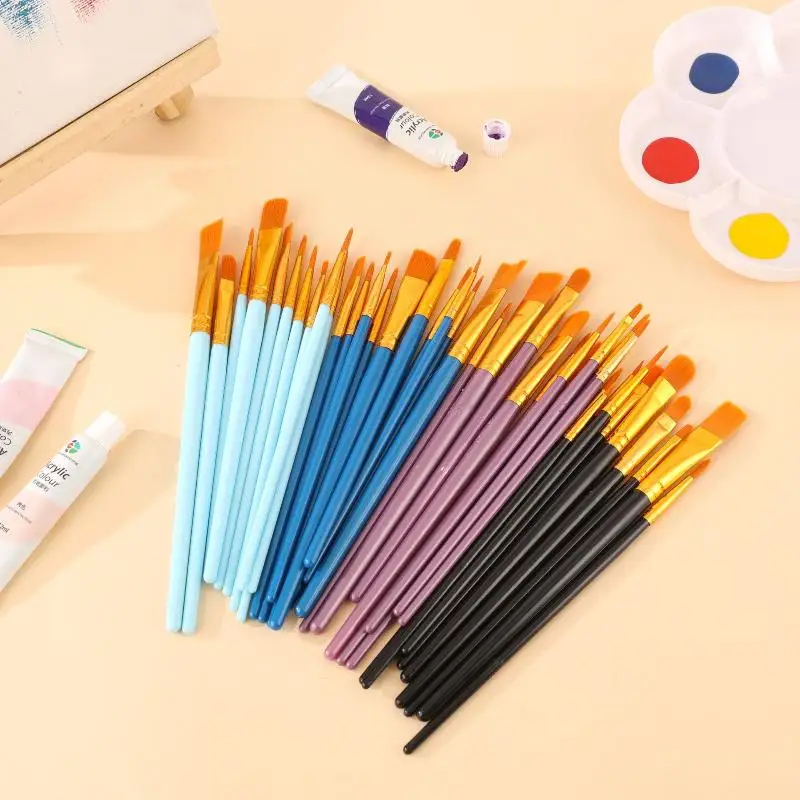 10Pcs/Set Multi-functional Watercolor Brush Pearlescent Plastic Rod Nylon Hair Hook Line Gouache Oil Brush School Art Supplies