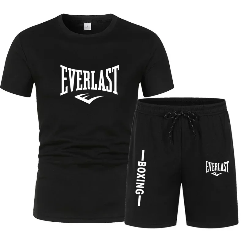 

Men's fashionable printed round-neck short-sleeved T-shirt + quick-drying breathable shorts, summer casual beach sports set