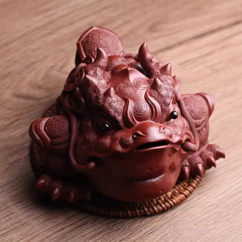 Yixing Purple Clay Pet Ornament, Three-Legged Golden Toad, Wealth-Attracting, Fully Handmade By Renowned Artists, Accessory,