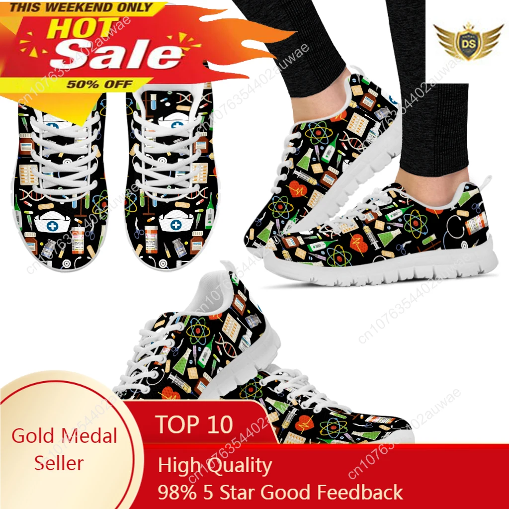 White Nursing Shoes For Women First Aid/medical Printed Comfortable Sneakers Lace-up Shoes Footwear Zapatos