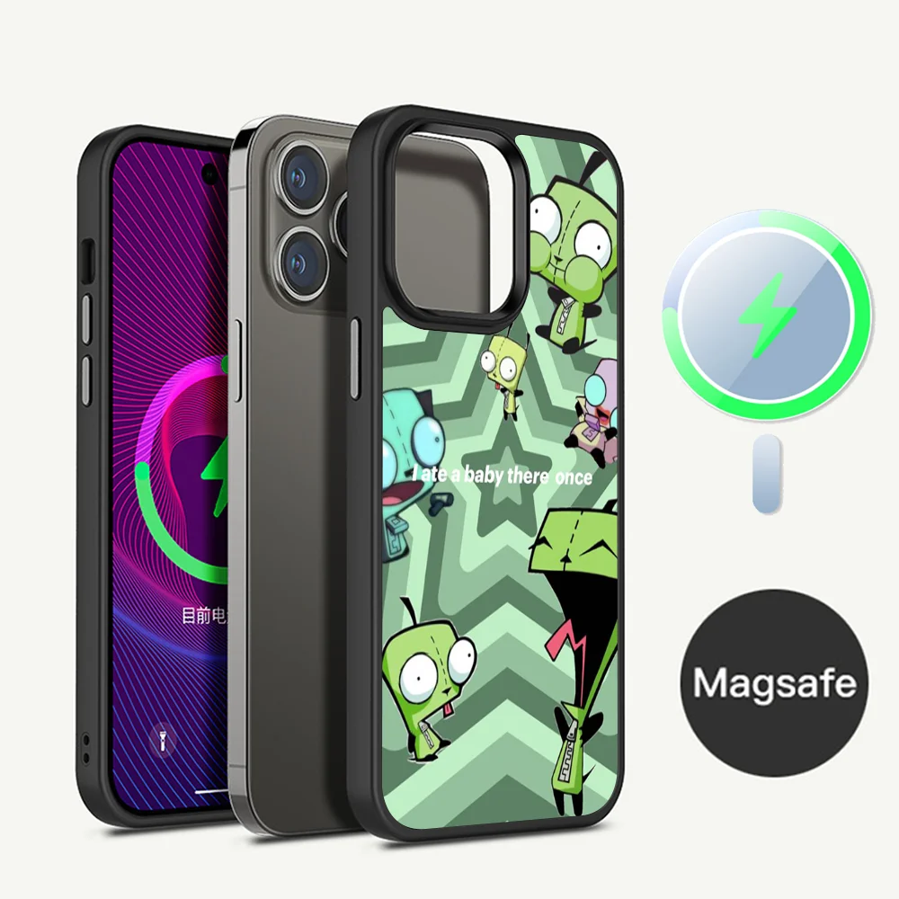 

Cartoon I-Invader Z-Zim Phone Case Magnetic Case For iPhone 16 14 13 12 11 15 Pro Max Plus For Magsafe Wireless Charge Cover