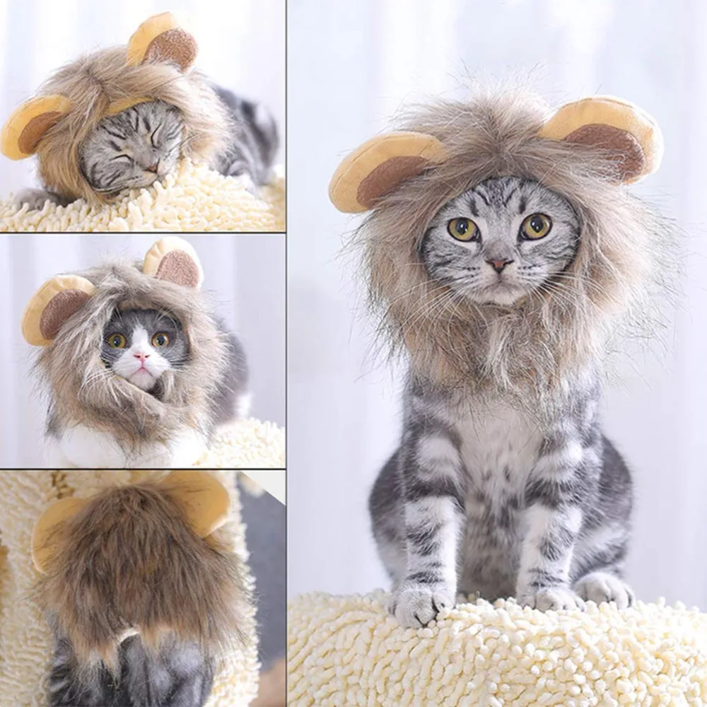 Face Opening Mane Wig for Cat Lightweight Lion-Inspired Mane Cat Mane Wig Rounded Ears Soft Inner Layer Cat Mane Headpiece Cat