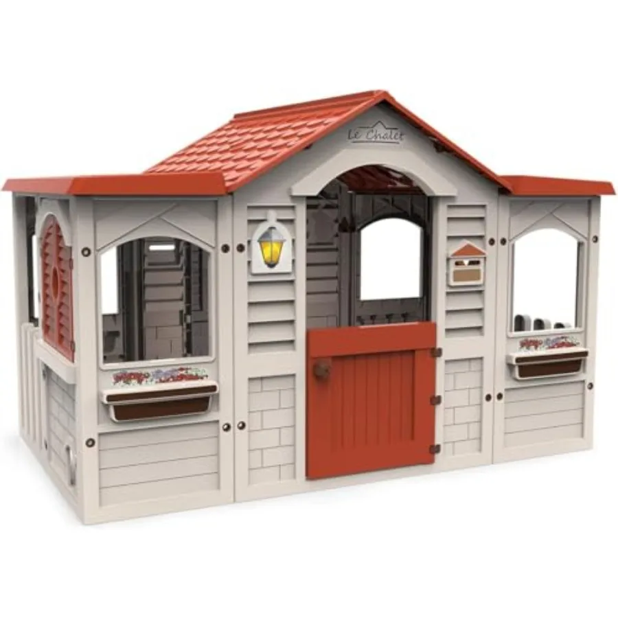 ' playhouse for indoor outdoor use, durable plastic, beige, easy assembly with fun features
