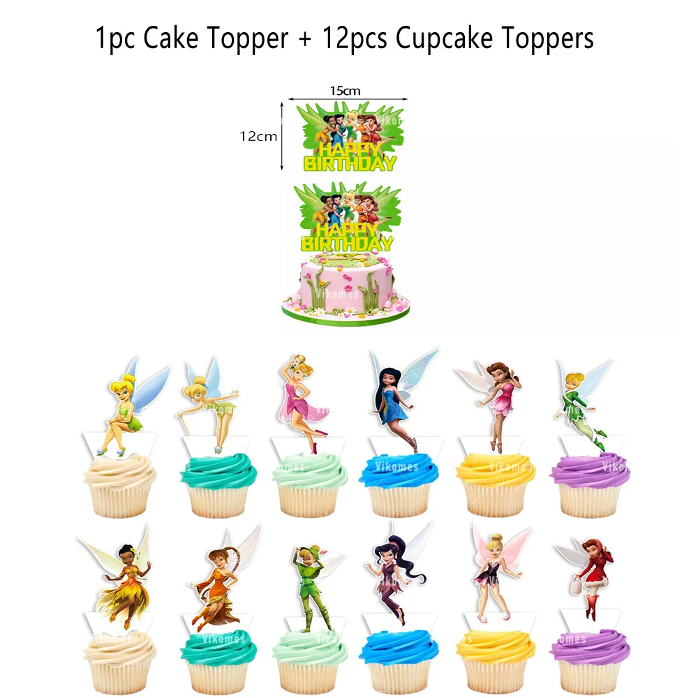 بالونات رقائق خرافية من تينكربيل للفتيات ، بالونات بيكسي خضراء ، زينات حفلات أعياد الميلاد ، جرس تينكر ، راية كرتون ، غطاء علوي للكعك ، مجموعة واحدة
