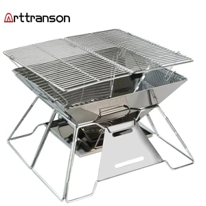 موقد شواء قابل للطي من الفولاذ المقاوم للصدأ مع رف فحم ، طاولة خارجية ، حفرة نار ، تخييم أفضل 12 موقد فحم مبيعا - رقم 6