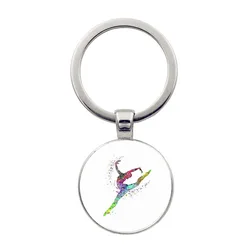Gymnastics Jewelry Keychain Dance Artistic Poster Rhythmic Glass Time Stone Pendant Dancing Enthusiast Keychain Commemorativ