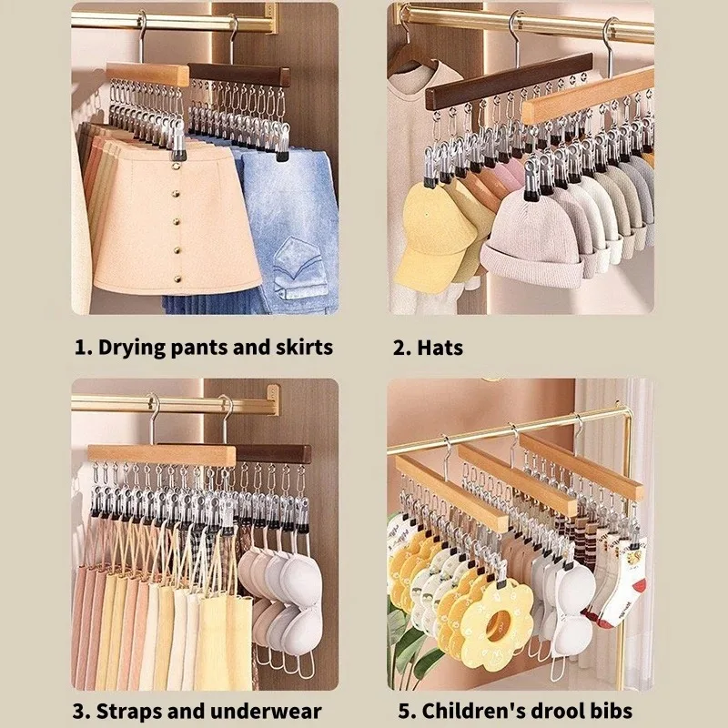 Pants Hanger with 10 Clothespins Space-Saving Closet Organizer for Hats Ties Belts Underwear Skirts Portable Home Dorm Storage view 3