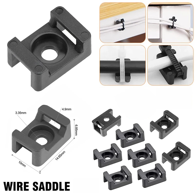 100PCS Cable Tie Mount Clips Saddle Type Cable Zip Ties Base Mount Screw Fixing Wire Holder Organizer Retardant Black 15x10mm