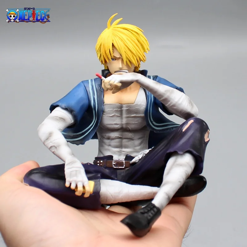 12cm One Piece Anime Figure Gk Wings Battle Damaged Sanji  Sitting Position Statue Model Desktop Decoration Collection Toy Gift