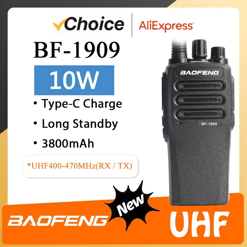 BaoFeng BF-1909 10W alta potência dois sentidos rádio transceptor, UHF400-470, 3800mAh atualização de longo alcance de BF-1904 CB rádio Walkie Talkie