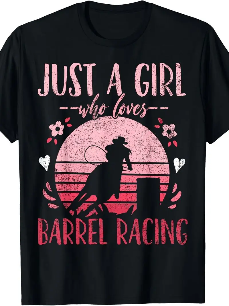 Men's Vintage Barrel Racing T-Shirt Breathable Barrel Racer Horse & Rodeo Graphic Casual Round Neck Tee For Equestrian Events