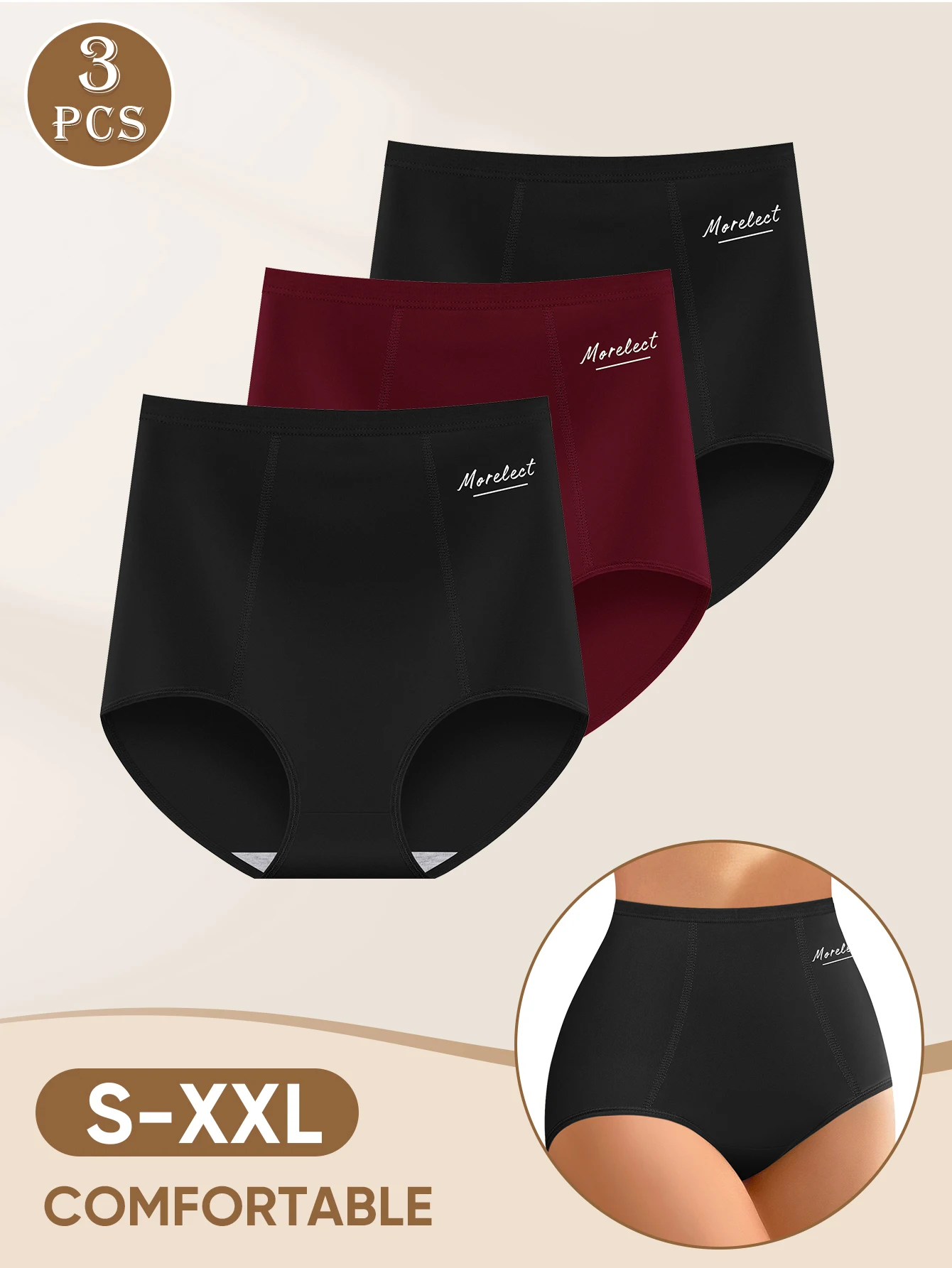 3dílné bavlněné dámské kalhotky s vysokým pasem - regulující bříško, zvedající zadek, měkké, prodyšné, trojúhelníkové spodní prádlo - náhled 5