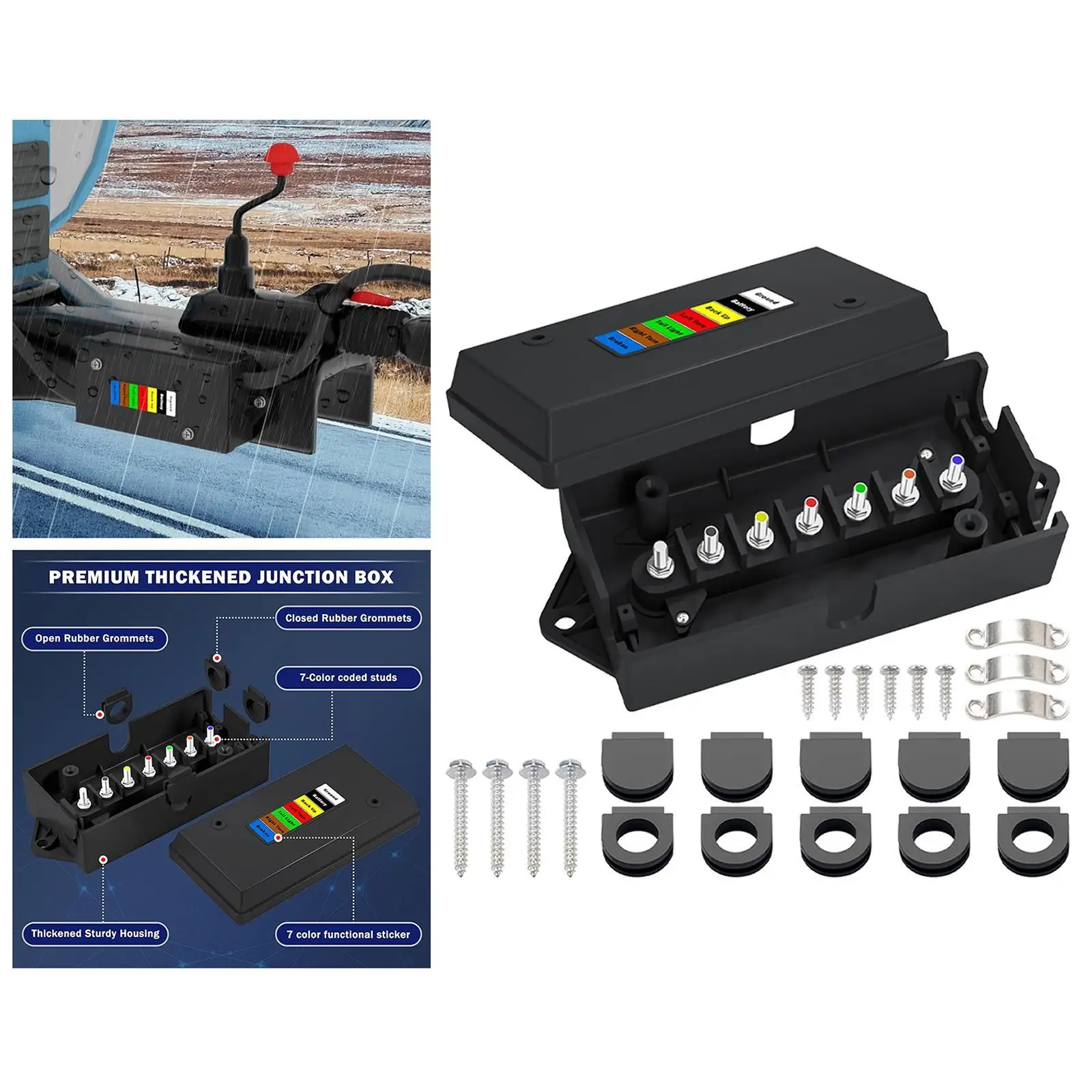

7 Way Trailer Junction Box Repairing High Performance 7 Color Coding Electric Wires Connection Box for Rvs Towable Vehicles