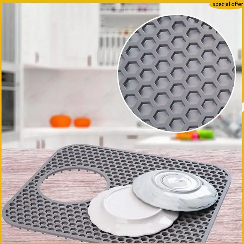 A50I Silikon-Spülbeckenmatte, 4er-Pack Spülbecken-Schutz für Küchenspüle mit hinterem Abfluss, zusammenklappbare, rutschfeste, hitzebeständige Spülbeckenmatte